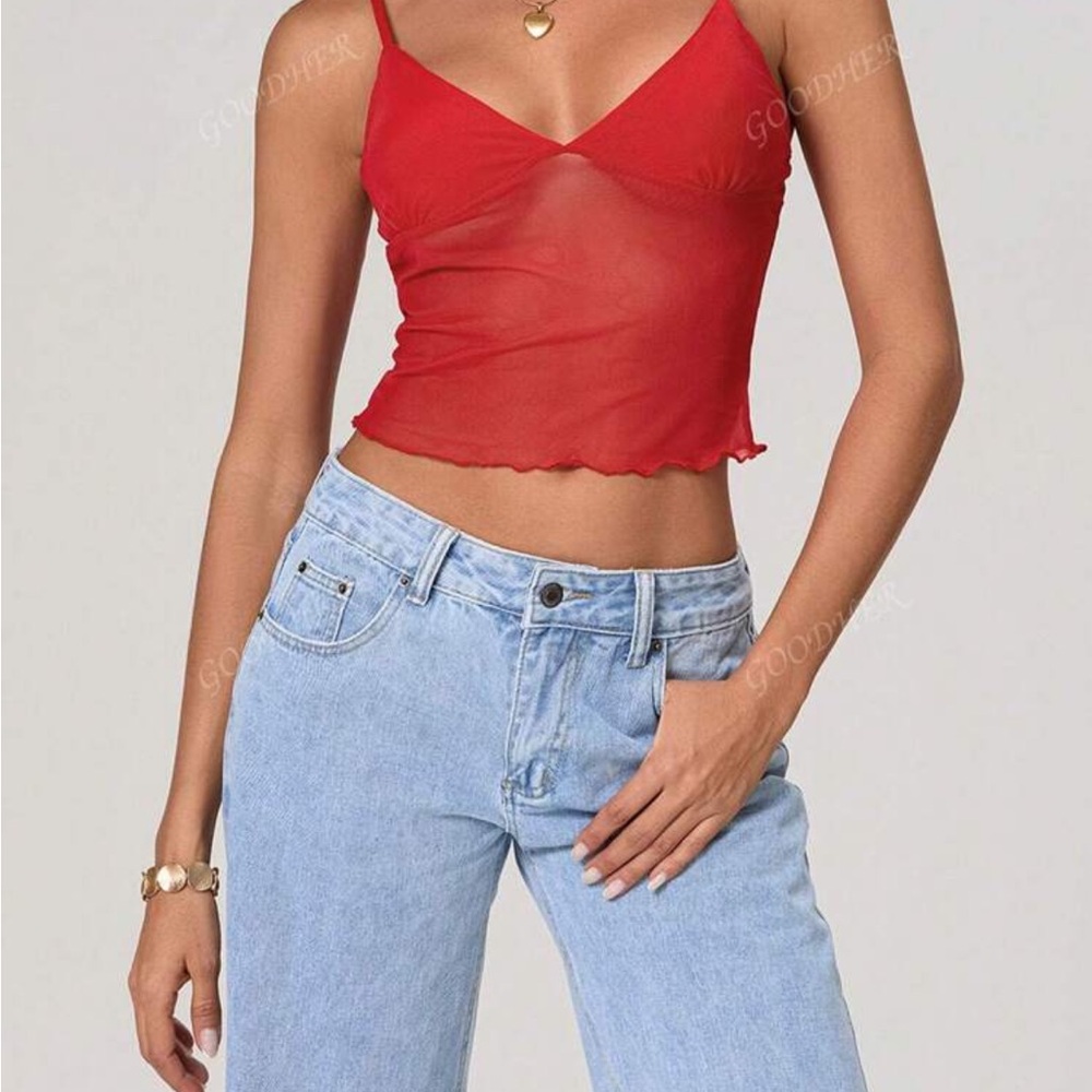 SHEIN Red Ruffled Sleeveless Crop Top